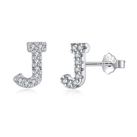TIZU Initial J Stud Earrings for Girls Hypoallergenic S925 Sterling Silver Post White Gold Plated Alphabet Letter Earrings for Women kids Gifts