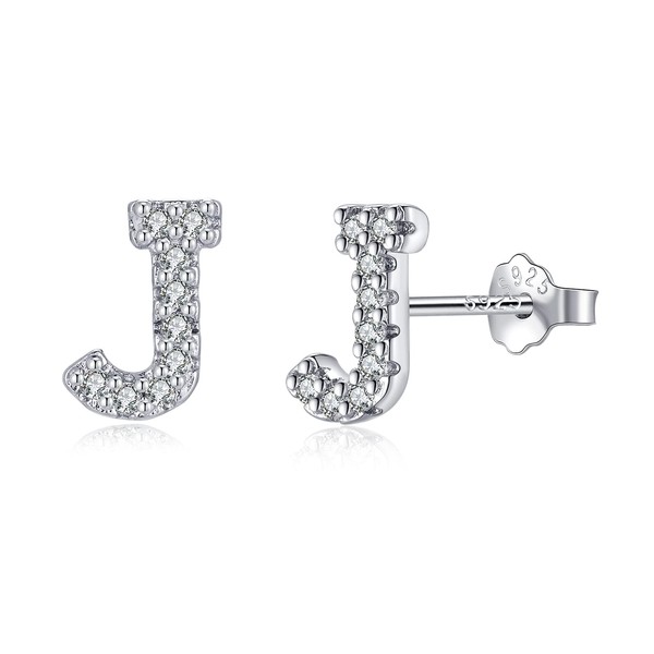 TIZU Initial J Stud Earrings for Girls Hypoallergenic S925 Sterling