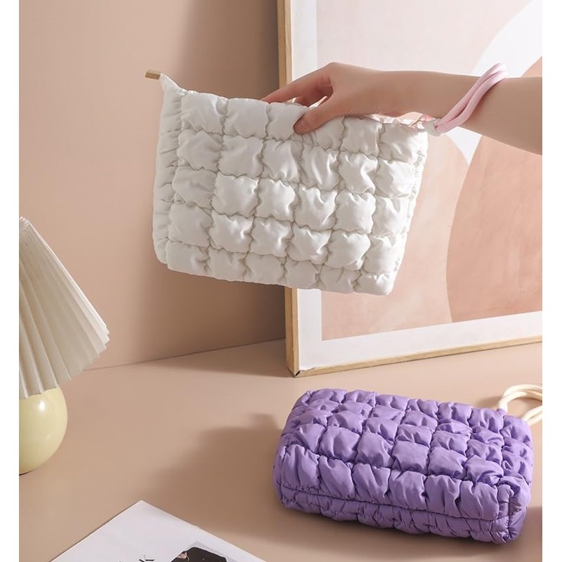 DOB SECHS Puffer Quilted Makeup Bag with Handle Detachable Women