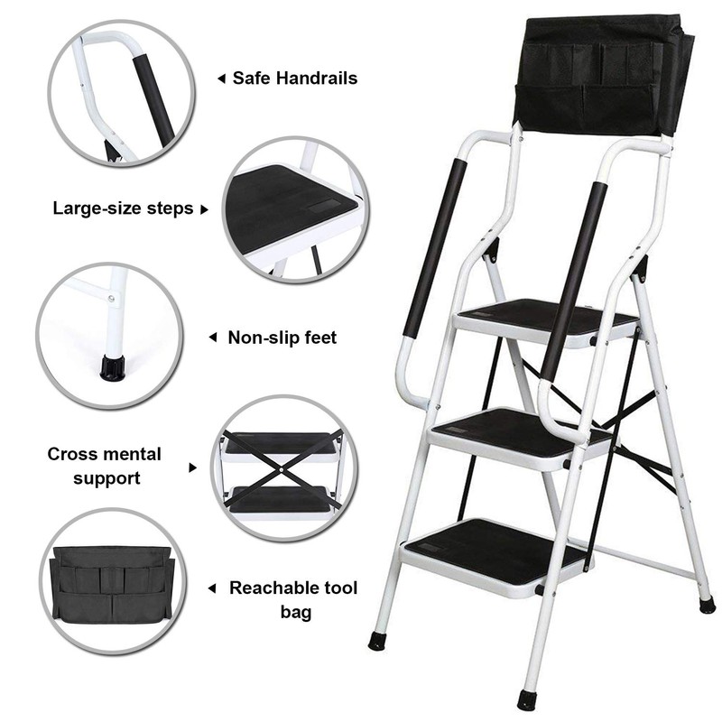 WiberWi 3 Step Ladder with Handrails 500 lb Capacity Step