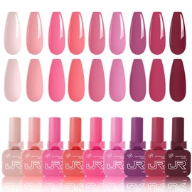 JR 9pcs 15ml Gel Nail Polish Set Red Pink Gel Polish Kit Soak Off Gel Polish Nail Art Manicure Salon DIY Home Gift G