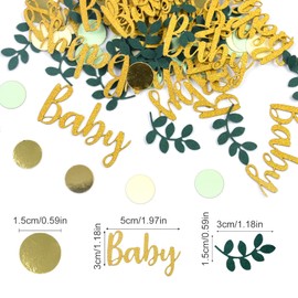 100Pcs Baby Shower Confetti Neutral Sage Green Gold Baby Shower Decorations Confetti Table Scatter Confetti with 1PC Mum To Be Sash for Baby Shower Girls Boy Baby Gender Reveal Jungle Birthday Party