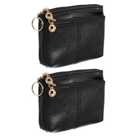 PATIKIL 5" x 3.5" Coin Purse Pouch, 2Pcs Leather Change Purses Small Organizer Bags with Zipper Key Ring for Women Men Home, Black