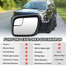 Left Driver Side Door Mirror Compatible with 2011 2012 2013 2014 2015 Ford Explorer Mirrors with Power Adjusted Glass Replaces BB5Z17683NA Textured Black (3 Pins)