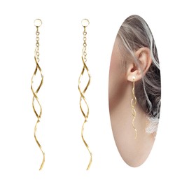 14K Gold Hoop Earrings for Women, Hypoallergenic Spiral Threader Dangle Earrings Fashion Jewelry, Gift for Women (Spiral-gold)