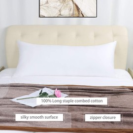 PiccoCasa Body Pillow Cover Pillowcase, 300 Thread Count, 100% Long Staple Combed Cotton, Body Pillow Case with Zipper Closure Snow White Body(51x152cm)