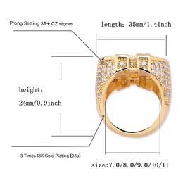 JINAO Hip Hop US Dollar Sign Rings 18K Gold Plated Iced Out Cubic Zirconia Bling Ring for Men (Gold, 9)