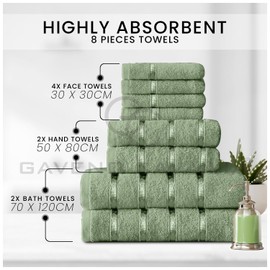 GC GAVENO CAVAILIA Super Soft Towel Bale Set - 8 Piece Egyptian Cotton Towels - Quick Dry Highly Absorbent Bathroom Towel Sage Green - (4 Face Towel + 2 Hand Towel + 2 Bath Towel)