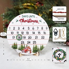 Wooden Christmas Advent Calendar, 25-Day Christmas Countdown Calendar, Christmas Advent Calendar, Christmas Decoration, Round Christmas Calendar for Doors, Wall, Table