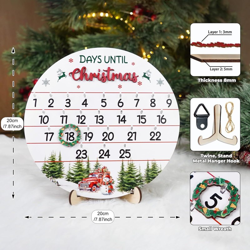 Wooden Christmas Advent Calendar, 25-Day Christmas Countdown Calendar, Christmas Advent