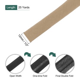MECCANIXITY 1/2 Inch Double Fold Bias Tape Polyester Continuous Bulk Bias Tape for Sewing,Seaming Quilting Hemming Binding Crafts (Khaki 25 Yards)