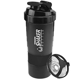 Botella para Proteina Gym de Coctelera con mezclador, almacenamiento de giro y bloqueo de 3 capas, 100% libre de BPA Prueba de fugas Fitness Deportes Nutrición Suplementos 650ml(Negro)