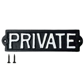Private Sign Cast Iron Plaque With Screws 21cm Traditional Rustic Black White Door Wall Gate Fence Mounting Work Home Business Cafe Hotel Farm B&B Privacy Bars Factory Garage Commercial