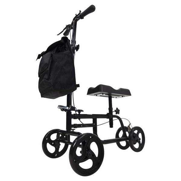 Vive Mobility Knee Walker - Steerable Scooter for Broken Leg, Foot, Ankle Injuries - Kneeling Quad Roller Cart - Seat Pad for Adult and Elderly Medical - 4 Wheel Caddy Crutch - Bag Included (Black)