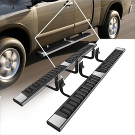 Pair 6.75" Polished Chrome Flat Side Step Bar Running Boards Compatible with 2004-2024 Nissan Titan King (Extended) Cab, Stainless Steel