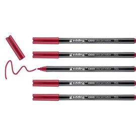 Edding e-1300 Pack of 5 Felt-Tip Pens with Rounded Tips 3 mm Crimson