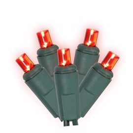Vickerman 200 Red Wide Angle LED Light on Green Wire, 100' Christmas Single Mold Light Strand