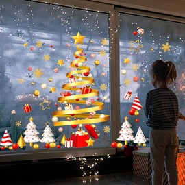 DXTXTJ Extra Large Christmas Window Stickers, 35 * 100cm Christmas Gold Tree Window Stickers,2Sheets Reusable Christmas Stickers for Christmas Decoration