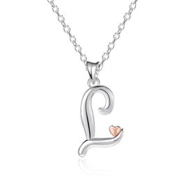 Mesovor 925 Sterling Silver Necklaces for Women, Dainty Initial Name Necklace with Rose Gold Heart, Jewellery Gifts for Family Mother Sister Daughter Wife (Letter-L)