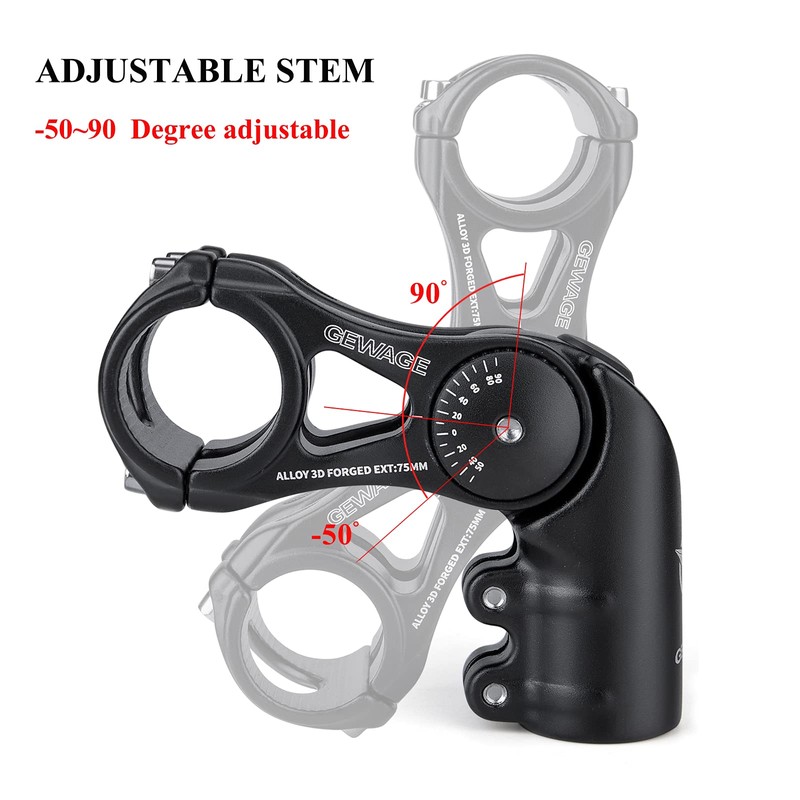 Bike Stem - 130 Degree Adjustable Bicycle Stem- 75mm 90mm