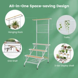 4-Tier Hanging Plant Stand with Hanging Bar for Indoor/Outdoor Fencing Trellis & Gatescolor: White