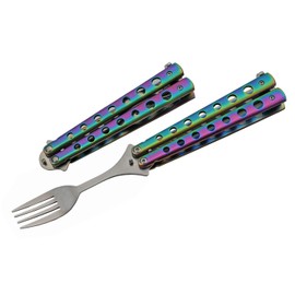 SZCO Supplies 9” Rainbow Finished Butterfly-Open Style Travel/Camping Fork (211520-RB)