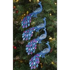 Christmas Concepts® 20cm Peacock Decoration With Jewelled Tail - Luxury Christmas Tree Decorations (Turquoise Beaded, Pack of 4)