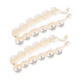 IWOWHERO Quality Pearl Banana Clips 2pcs Large Size for Women Fashionable Pearl Hair Pins Secure Vertical Claw Perfect for Elegant Updos Weddings Parties and Daily Use