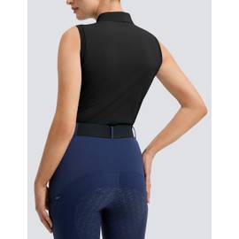 FitsT4 Sports Womens Equestrian Tank Top UPF50+ Sleeveless Horse Riding Shirts Polo Collar Button Up for Workout Golf Tennis Black XL