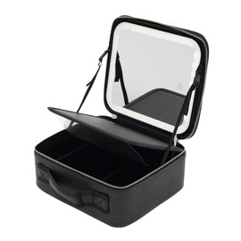 Gdrasuya10 Makeup Travel Train Case with Lighted Mirror 3 Colors Adjustable Brightness Cosmetic Bag Professional Makeup Storage Box Portable Detachable Partition Makeup Case(Black&White/Small)