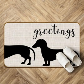 SkipTiger Dachshund Gifts Non-Slip Door Mat, Weiner Dog Greetings Doormat Outdoor Indoor Entrance Porch, Funny Dachshund Welcome Mat for Front Door, 17x30 Inch