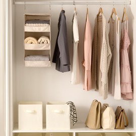 GRANNY SAYS 3-Shelf Hanging Closet Organizer, Khaki Closet Storage Hanging Shelves