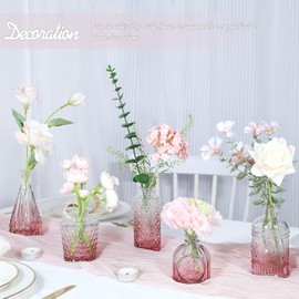 TBWIND Glass Bud Vase Set of 5, Small Pink Flower Vases for Centerpieces in Bulk, Mini Vintage Vase for Wedding Decor, Single Flowers, and Home Table Décor