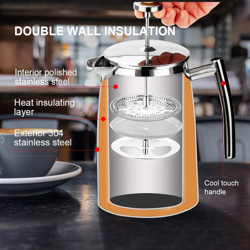 Secura French Press Coffee Maker, 50-Ounce, 304 Stainless Steel Insulated