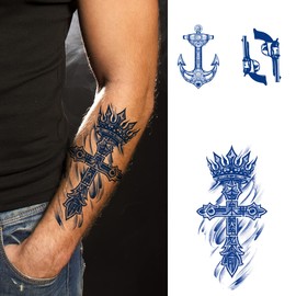 PADOUN Knight Cross Sword Temporary Tattoos - 12 Sheets of Semi-Permanent Waterproof Stickers, Long-Lasting for 1-2 Weeks - Perfect for Women, Adults, Girls, and Kids