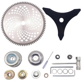 FFshiye 10" x 3 Teeth Carbon Steel Brush Cutter Blades,10" x 80T Carbide Tip Brush Cutter Trimmer with 2 Pack Universal Adapter Kit,for Brush Cutter, Trimmer, Weed