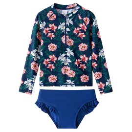 LIBREDGE Toddler Girls 2t Swimsuit Rash Guard Sets 2-Piece Long Sleeve Bathing Suit Midnight Blooms 2T