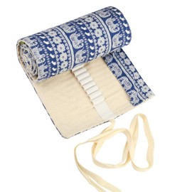 Spldsun 72 Slots Pencil Wrap, Portable Pen Roll, Wrap Canvas Pen Roll, for Travel, School, Office Storage Pencils, Ballpoint Pens etc, blue