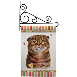 Breeze Decor Scot Fold Happiness Garden Flag Set Wall Holder Cat Kitten Meow Spoiled Paw Fur Pet Nature Farm Animal Creature House Banner Small Yard Gift Double-Sided, Made in USA