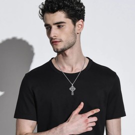 Twoowl Celtic Cross Necklace for Men 925 Sterling Silver Viking Nordic Jewellery Celtic Cross Gifts, Sterling Silver, No Gemstone
