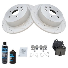 TRQ Rear Brake Pad & Rotor Kit Ceramic Premium G-Coated Performance Slotted X Drilled Compatible with 1998-2005 Lexus GS300 1998-2000 GS400 2001-2005 GS430 IS300 2002-2010 SC430