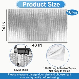 ToLanbbt Garage Door Insulation Kit 16P Double Bubble Window Heat Insulation Panels, 6MM 24" x 48" Reflective Aluminum Foil Summer/Winter Barrier Sheets with 120 Adhesive Tapes for Garage Attic Wall