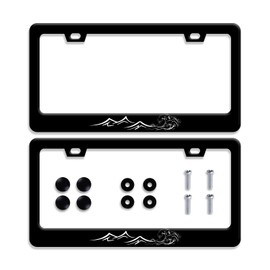2Pcs Mountains Waves License Plate Frame Mountain Ocean Wave License Plate Stainless Steel Rust-Proof Auto Parts Funny License Plate Cover Decorative with Screws Size 12.3" x 6.3" Men Women Gifts