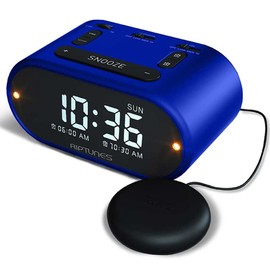 Riptunes Loud Alarm Clock with Bed Shaker for Heavy Sleepers & Hearing Impaired - Dual Alarm for Bedroom Weekday and Weekend Settings USB Charging, Dimmer, Snooze