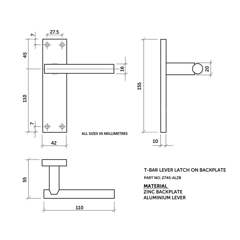 HANDLESTORE T-Bar Lever Backplate Door Handle | Black Door Handles