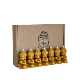 RS Buddha Candles - Set of 7 100% Beeswax - Handmade Buddha Figures in Natural Wax - For Meditation, Yoga, Decoration & Rituals - No Additives