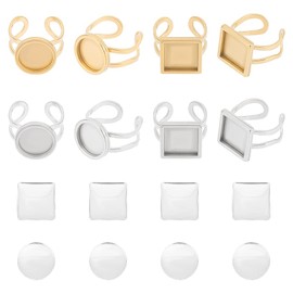 UNICRAFTALE - Juego de 8 juegos de 2 colores cuadrados redondos y abiertos para anillos de bisel, tamaño de EE. UU. 7 ~ 8 201, bases de anillos de cabujón en blanco con cúpulas de vidrio para hacer anillos, bandeja: 12 x 12 mm, 12 mm