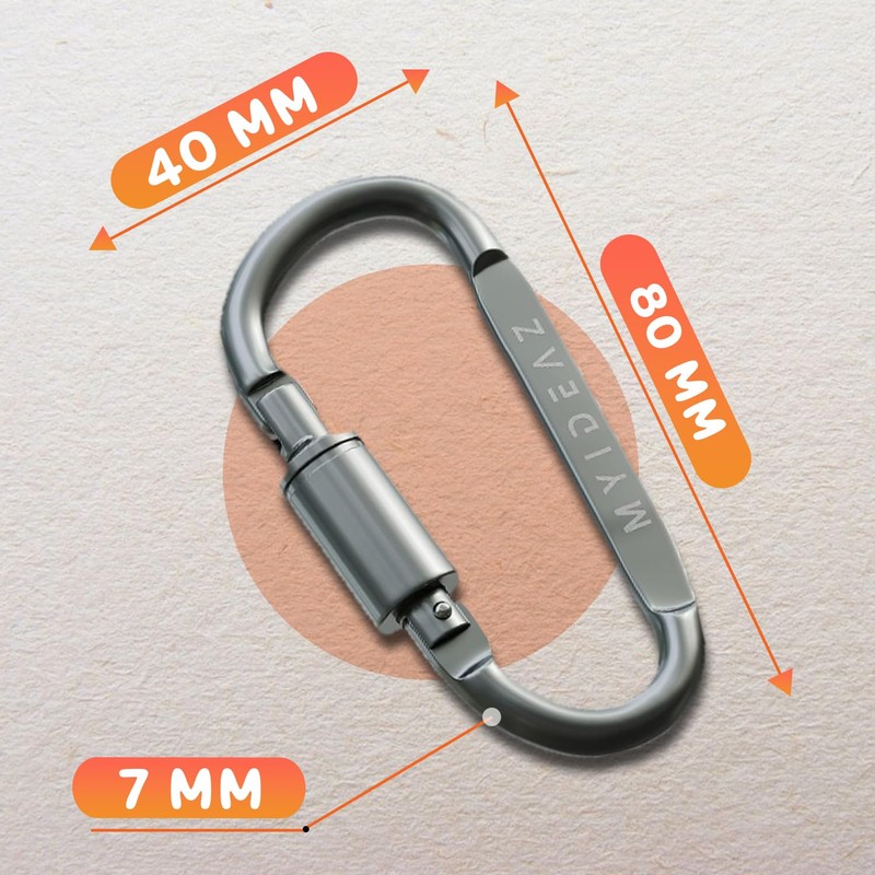 MyIdeaz Carabiner with spring-loaded gate, D shape carabiner set, 80