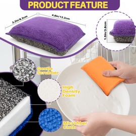 MAQIHAN MAQIHAN 8 Pack Microfiber Sponge Kitchen - Dish Scrubber Sponge Non-Scratch Reusable High Density Heavy Duty Kitchen Sink Dish Sponge for Washing Dishes, Pans, Household Cleaning Sponges 4 Colors.