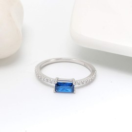 Ginger Lyne Collection Emerald Cut London Blue CZ Sterling Silver Bridal Engagement Statement Ring Size 8